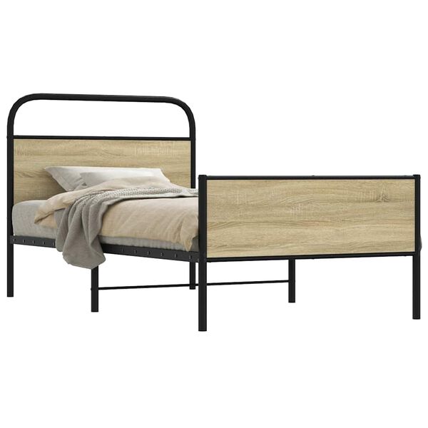 vidaXL Bed Frame Sonoma oak Steel, engineered wood Twin