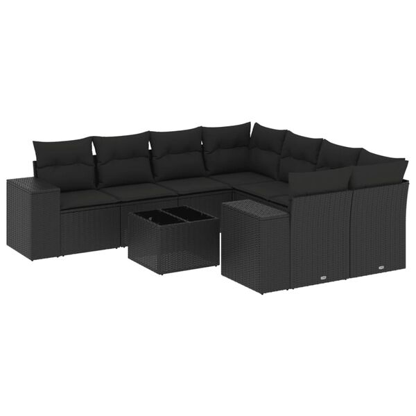 vidaXL Garden Sofa Set Black PE rattan, powder-coated steel, tempered glass