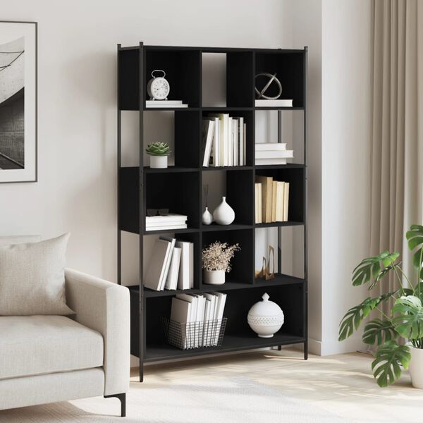 vidaXL Bookcase Black Engineered wood, powder-coated steel