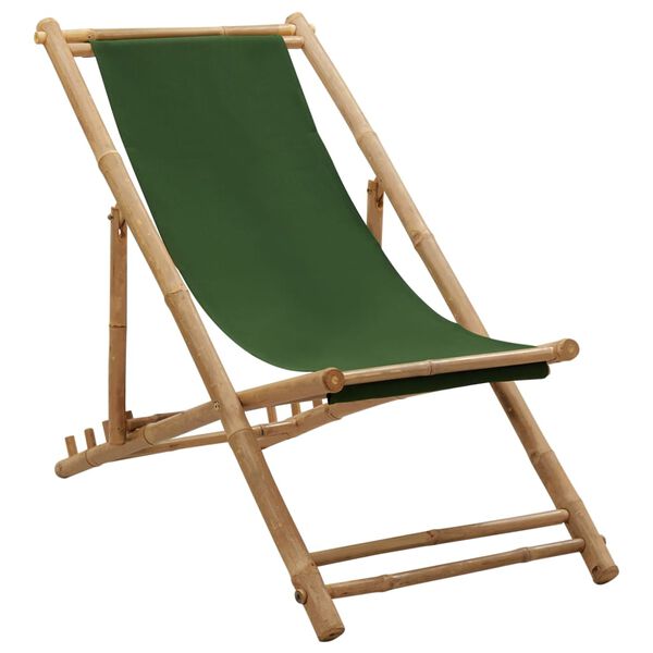 vidaXL Beach Chair Green Bamboo and canvas Perfect for adults Foldable