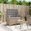 vidaXL Reclining Patio Bench with Cushions Beige Poly Rattan
