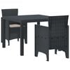 vidaXL Garden Dining Set 3 pcs Anthracite Polt rattan