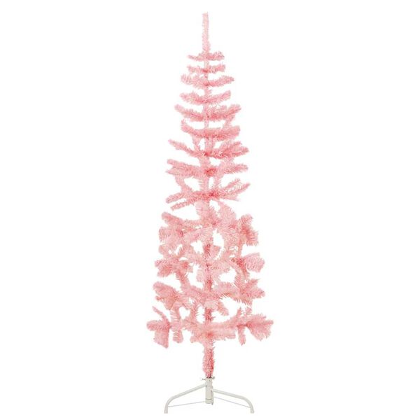 vidaXL Slim Artificial Half Christmas Tree Pink PVC, Steel Slim