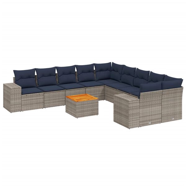 vidaXL 11 Piece Garden Sofa Set with Cushions Grey Poly Rattan