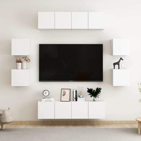 vidaXL 8 Piece TV Stand Set White Engineered Wood