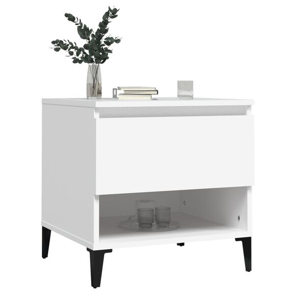 vidaXL Side Table White Engineered wood, Metal Small Side Table Square