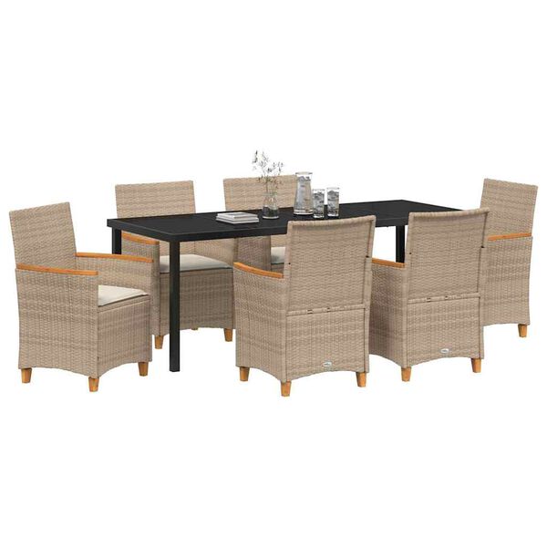 vidaXL Garden Dining Set 7 pcs Beige poly rattan