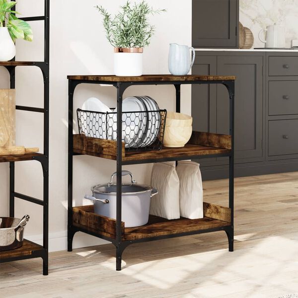 vidaXL Kitchen Trolley Smoked Oak 23.6"x16.1"x31.7" Engineered Wood
