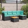 vidaXL 6 Piece Patio Sofa Set with Cushions Black Poly Rattan