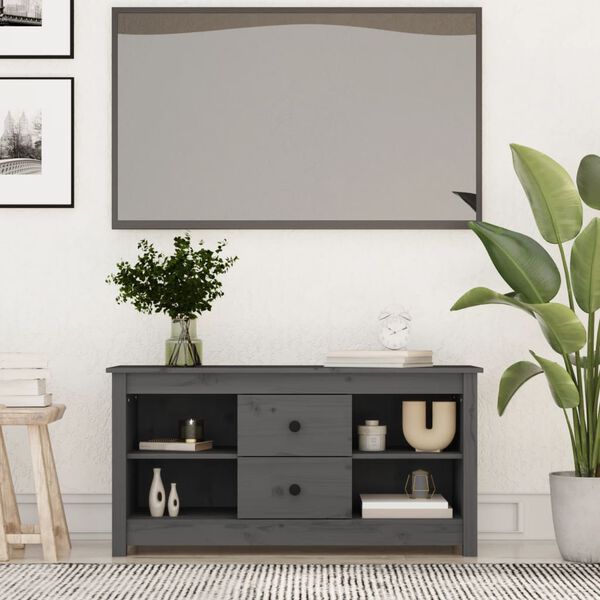 vidaXL TV Cabinet Grey Solid Pine Wood TV Cabinet Rectangular Modern