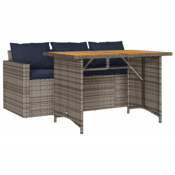 vidaXL Garden Dining Set Grey Poly Rattan 3-seater