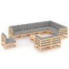 vidaXL Garden Lounge Set Natural Wood, Grey Cushions