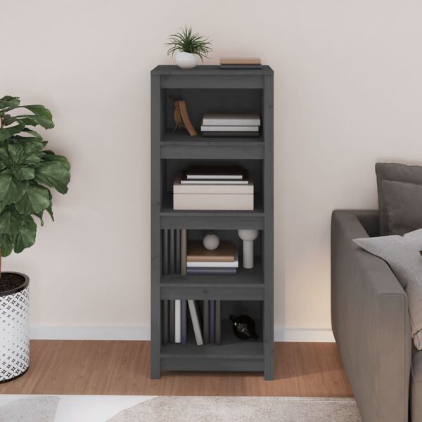 vidaXL Book Cabinet Grey Solid Pine Wood Medium Book Cabinet