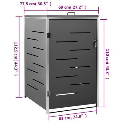 vidaXL Single Wheelie Bin Shed 27.2"x30.5"x44.3" Stainless Steel