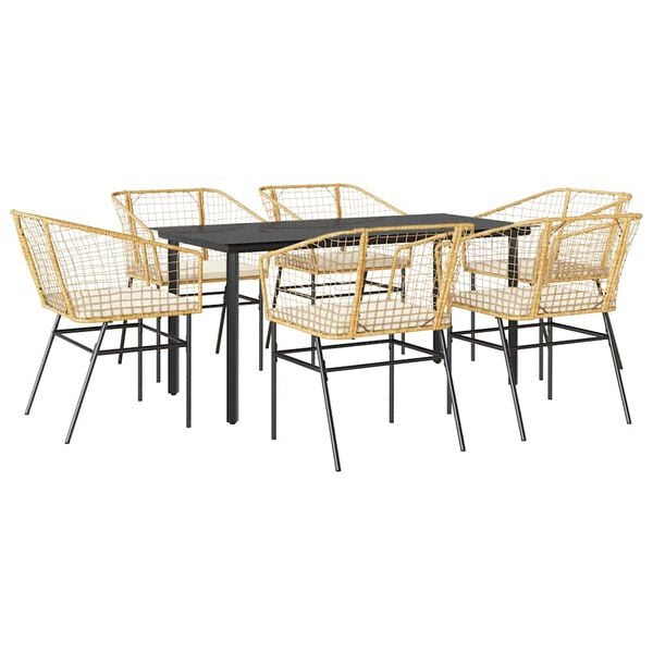 vidaXL Garden Dining Set Brown Poly Rattan 6-seater