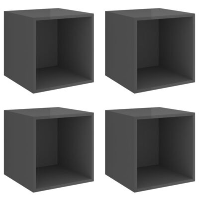 vidaXL Wall Cabinets 4 pcs High Gloss Gray 14.6"x14.6"x14.6" Engineered Wood