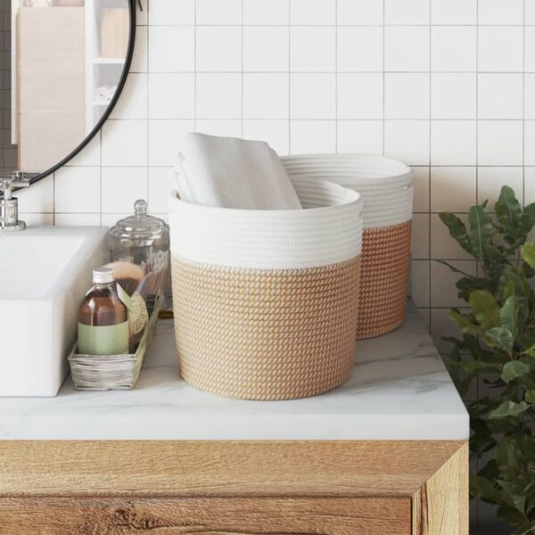 vidaXL Storage Basket Brown and white 100% Cotton 11.0x11.0 in
