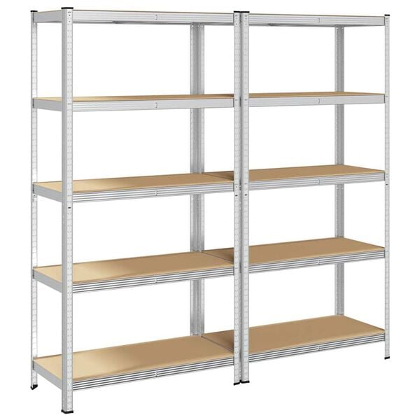 vidaXL 5-Layer Storage Shelves 2 pcs Silver Steel&Engineered Wood