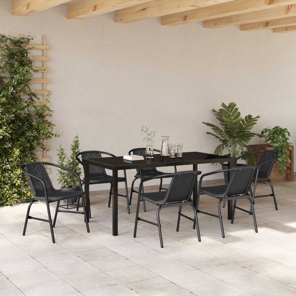 vidaXL Garden Dining Set 7 pcs Black Powder-Coated Steel