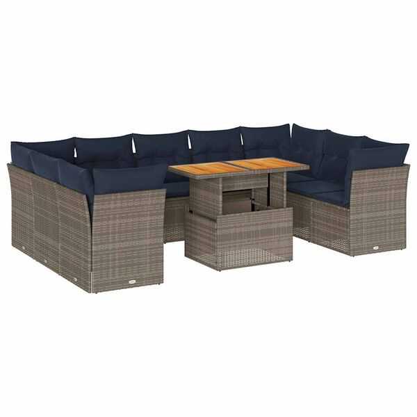 vidaXL 10 Piece Patio Sofa Set with Cushions Gray Poly Rattan