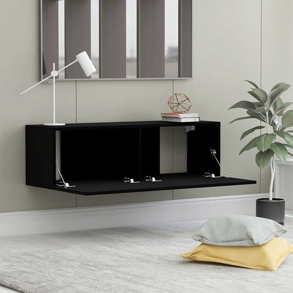 vidaXL TV Cabinet Black Engineered wood 39.4 inches width Drop-Down