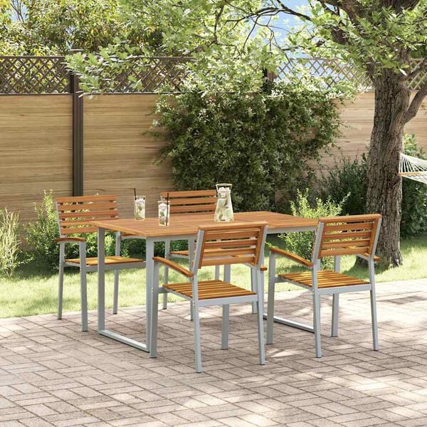 vidaXL Garden Dining Set 5 pcs Gray and brown solid acacia wood