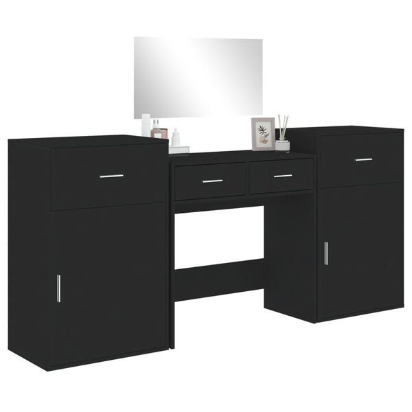 vidaXL Dressing Table Set Black Engineered wood, glass Dressing Table Set