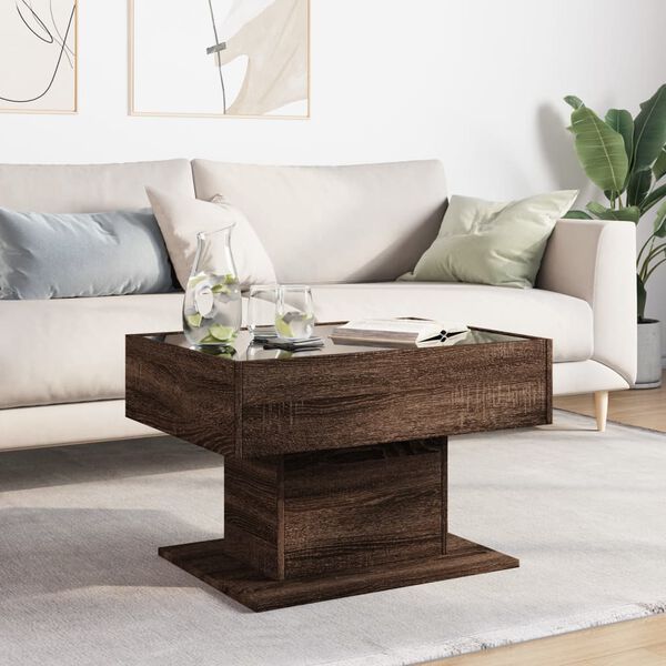 vidaXL Coffee Table Brown Oak Engineered Wood, Glass 27.6 x 19.7 x 17.7 in