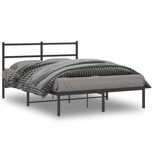 vidaXL Bed Frame Black Powder-Coated Steel 53.1 x 74.8 in Double