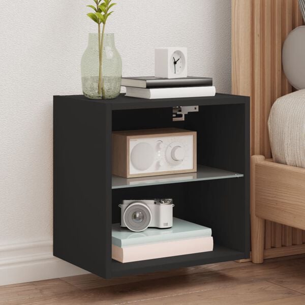 vidaXL Bedside Cabinet Black Engineered wood, Glass Modern