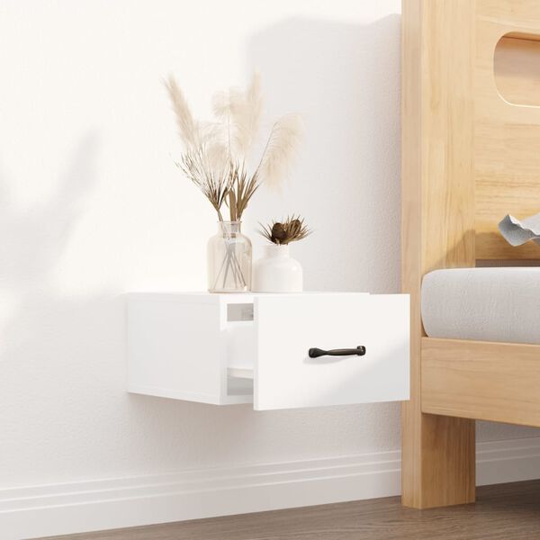 vidaXL Wall-mounted Bedside Cabinet White Engineered wood Compact