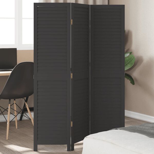 vidaXL Room Divider 3 Panels Black Solid Wood Paulownia