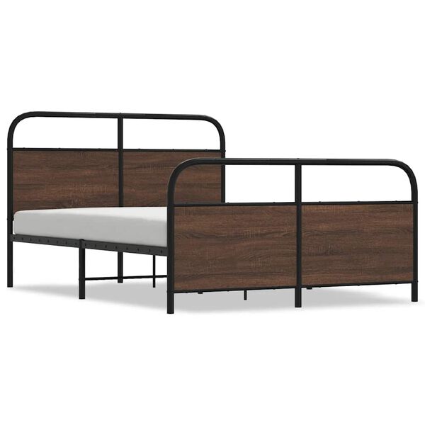 vidaXL Bed Frame Brown Oak Steel, Engineered Wood Full