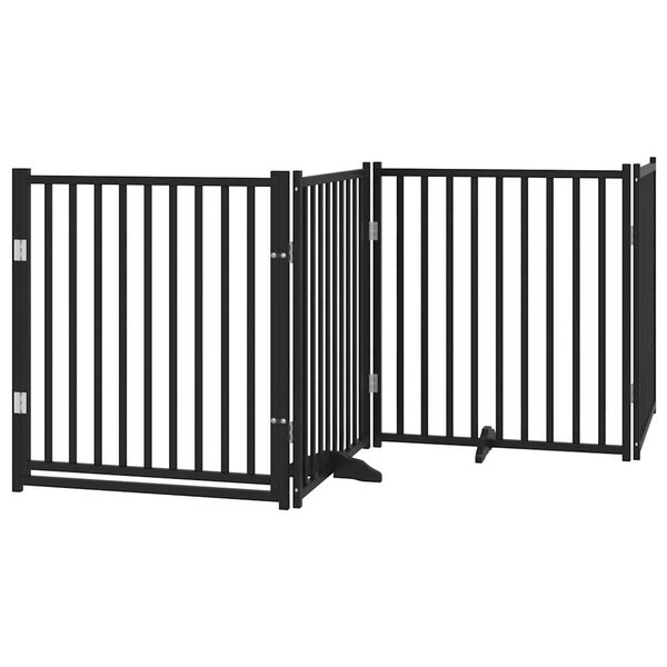 vidaXL Dog Gate Set of 4 Black Solid fir wood 10.6 ft total Foldable