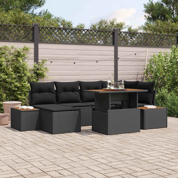 vidaXL Garden Sofa Set with Storage 7 pcs Black Poly rattan