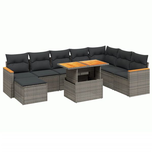 vidaXL Garden Sofa Set Grey PE Rattan Large Adjustable Armrests