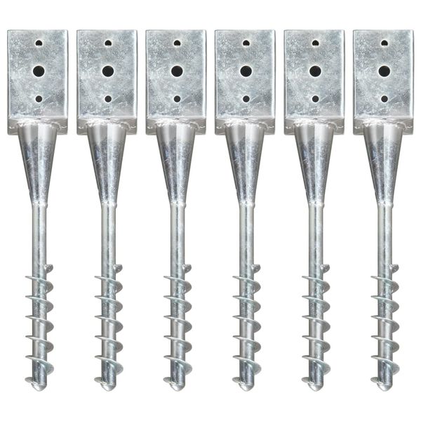 vidaXL Ground Spikes 6 pcs Silver 3.5x3.5x22.0" Galvanised Steel