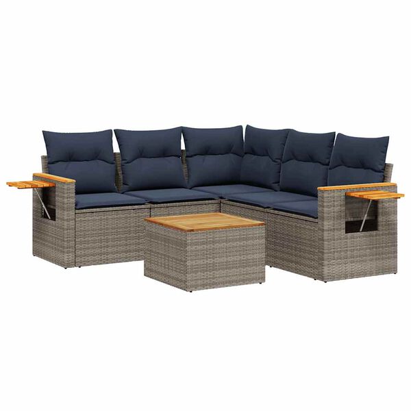 vidaXL 6 Piece Patio Sofa Set with Cushions Grey Poly Rattan (US only)