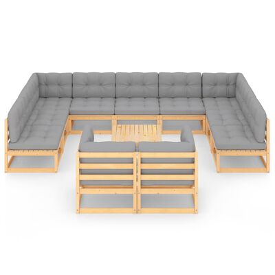 vidaXL 12 Piece Patio Lounge Set with Cushions Solid Pinewood