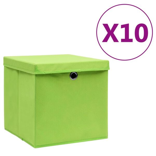 vidaXL Storage Boxes with Covers 10 pcs 11"x11"x11" Green