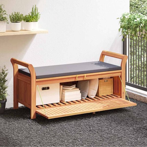 vidaXL Garden Storage Bench Wood with dark grey cushion