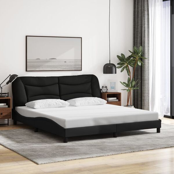 vidaXL Bed Frame Black Fabric, metal, solid pine wood, plywood King