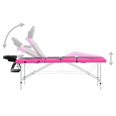 vidaXL 4-Zone Foldable Massage Table Aluminum Black and Pink