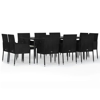 vidaXL 11 Piece Patio Dining Set with Cushions Black Poly Rattan