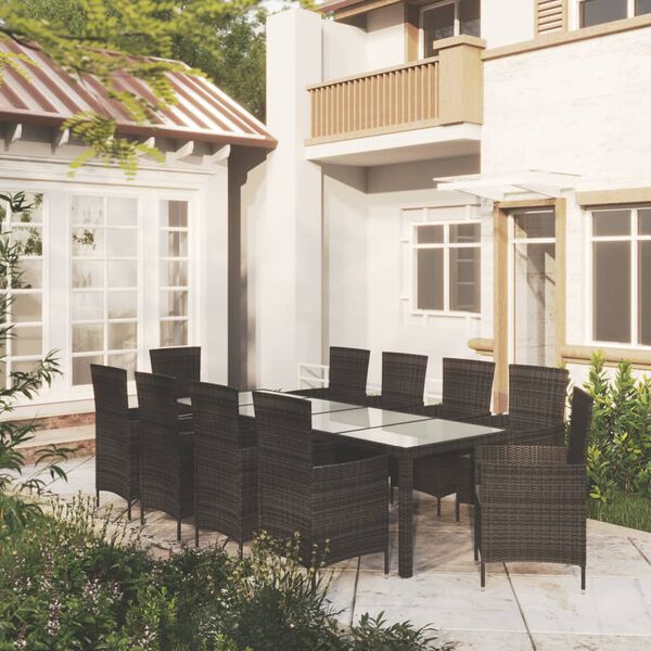 vidaXL 11 Piece Patio Dining Set with Cushions Poly Rattan Black