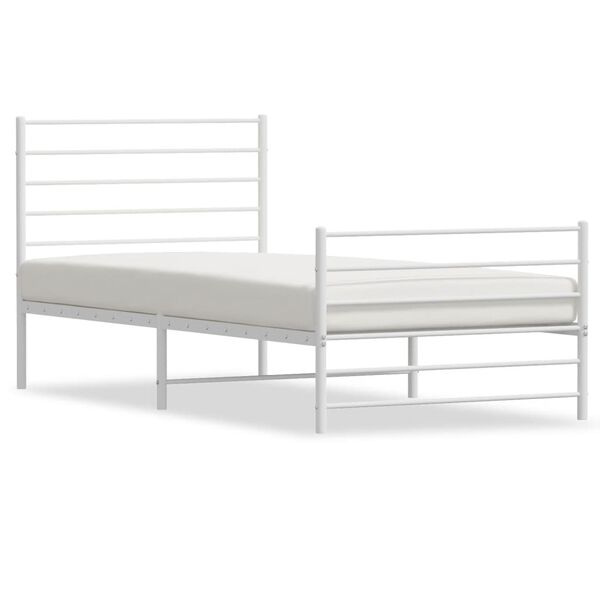 vidaXL Bed Frame White Powder-Coated Steel Twin Bed Frame Rectangular