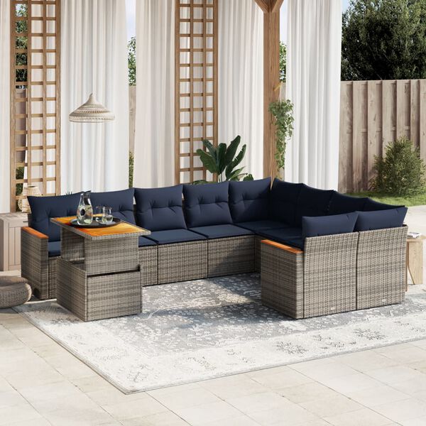 vidaXL 10 Piece Patio Sofa Set with Cushions Gray Poly Rattan