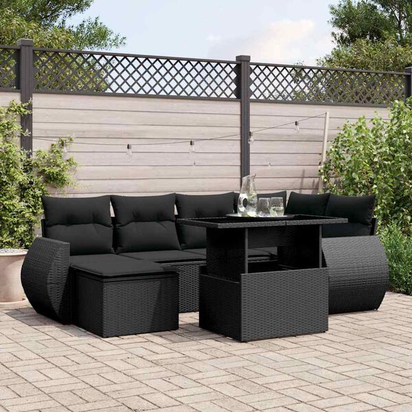 vidaXL Garden Sofa Set Black PE Rattan Large Height-Adjustable