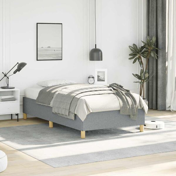 vidaXL Bed Frame Light Gray 100% polyester, plywood, engineered wood Twin