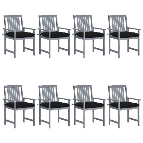 vidaXL Patio Chair Set of 8 Grey Solid acacia wood Standard